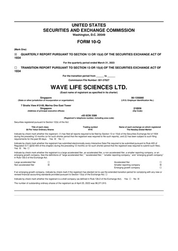 Thumbnail Wave Life Sciences 10-Q Quarterly Report FY2023 