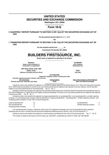 Miniature Builders FirstSource
 10-Q Rapport trimestriel 2023 