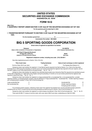 Thumbnail Big 5 Sporting Goods 10-Q Quarterly Report FY2023 