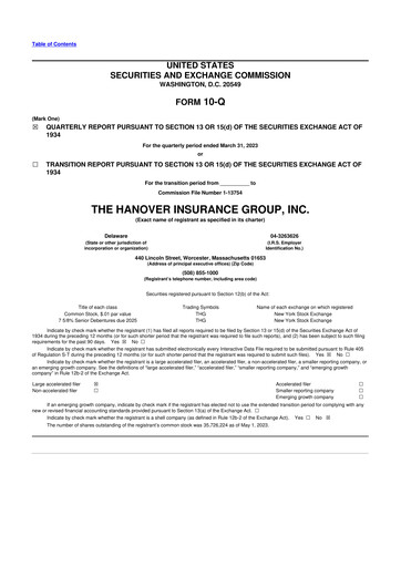 Thumbnail Hanover Insurance Group 10-Q Quarterly Report FY2023 