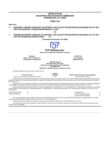 Miniature PJT Partners
 10-Q Rapport trimestriel 2023 