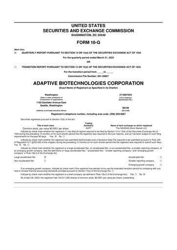 Miniature Adaptive Biotechnologies
 10-Q Rapport trimestriel 2023 