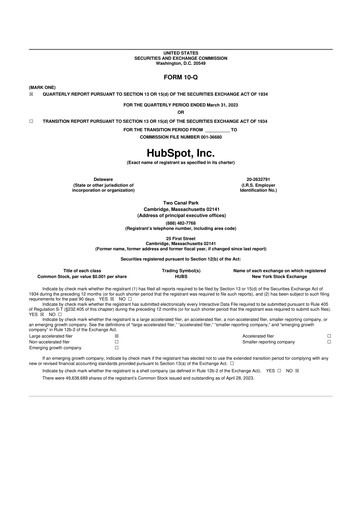 Vorschaubild HubSpot 10-Q Quartalsbericht 2023 