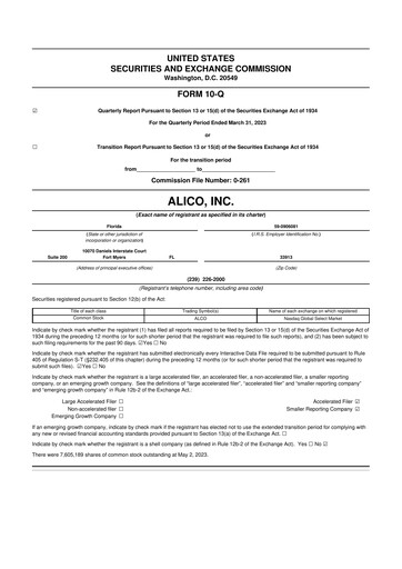 Thumbnail Alico
 10-Q Quarterly Report FY2023 