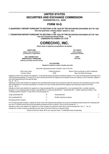 Thumbnail CoreCivic 10-Q Quarterly Report FY2023 