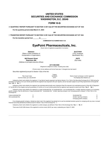 Thumbnail EyePoint Pharmaceuticals
 10-Q Quarterly Report FY2023 