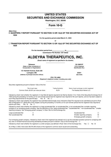 Thumbnail Aldeyra Therapeutics
 10-Q Quarterly Report FY2023 