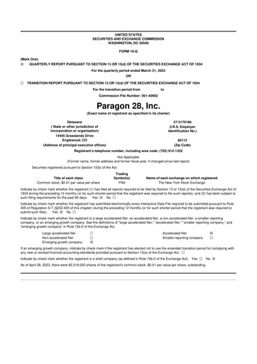 Thumbnail Paragon 28 10-Q Quarterly Report FY2023 