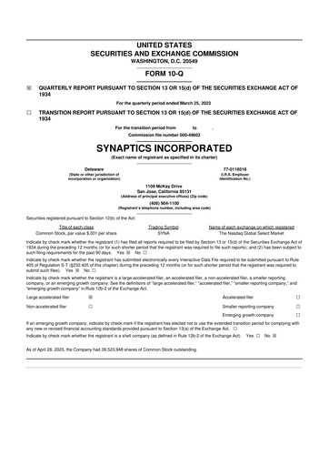 Thumbnail Synaptics 10-Q Quarterly Report FY2023 