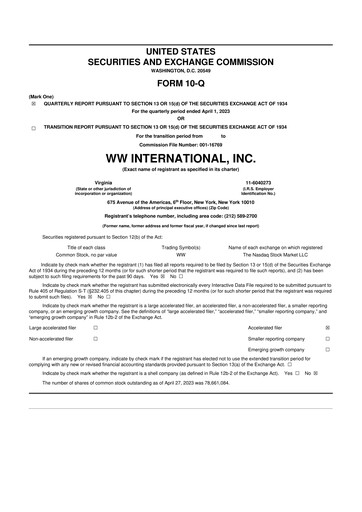 Thumbnail Weight Watchers 10-Q Quarterly Report FY2023 