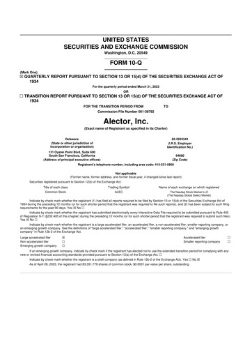 Thumbnail Alector
 10-Q Quarterly Report FY2023 