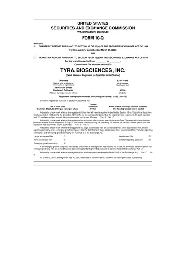 Thumbnail Tyra Biosciences 10-Q Quarterly Report FY2023 