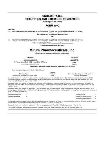 Miniature Mirum Pharmaceuticals 10-Q Rapport trimestriel 2023 
