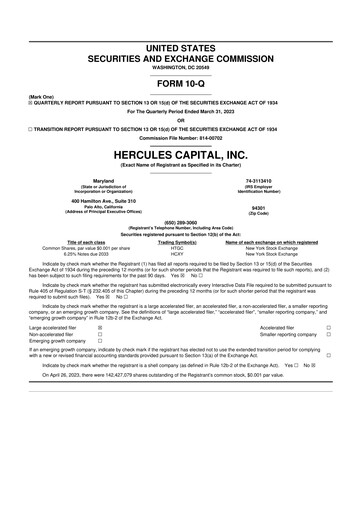 Miniature Hercules Capital
 10-Q Rapport trimestriel  