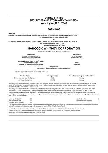 Thumbnail Hancock Whitney 10-Q Quarterly Report FY2023 