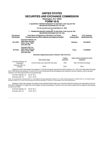 Thumbnail Cinemark Theatres
 10-Q Quarterly Report FY2023 