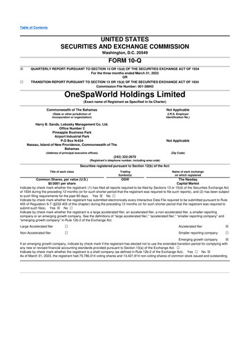 Thumbnail OneSpaWorld 10-Q Quarterly Report FY2023 