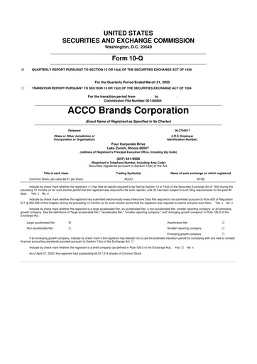Thumbnail Acco Brands 10-Q Quarterly Report FY2023 
