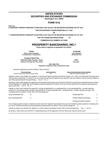 Thumbnail Prosperity Bancshares
 10-Q Quarterly Report FY2023 
