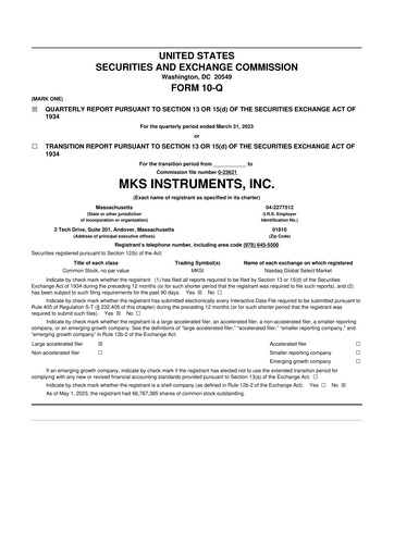 Thumbnail MKS Instruments 10-Q Quarterly Report FY2023 