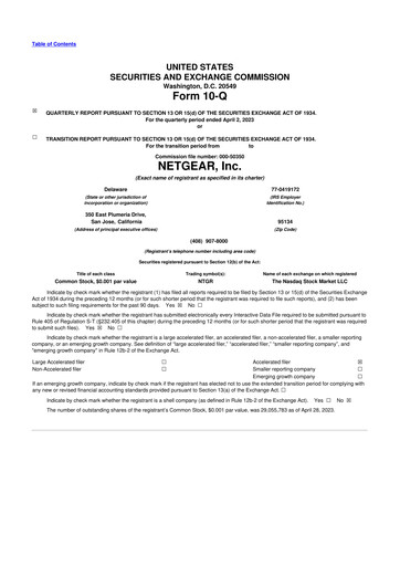 Miniature NETGEAR 10-Q Rapport trimestriel 2023 