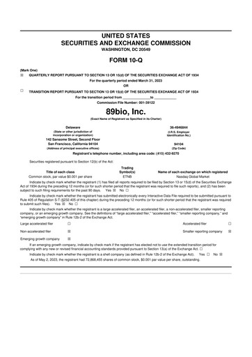 Thumbnail 89bio 10-Q Quarterly Report FY2023 