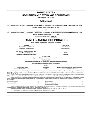 Thumbnail Hanmi Financial 10-Q Quarterly Report FY2023 