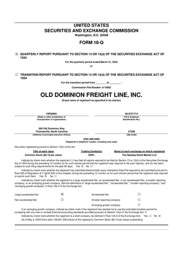Thumbnail Old Dominion Freight Line
 10-Q Quarterly Report FY2023 