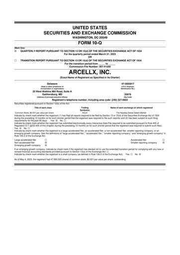 Thumbnail Arcellx 10-Q Quarterly Report FY2023 