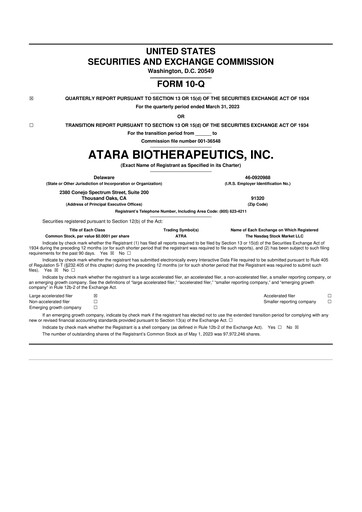 Thumbnail Atara Biotherapeutics 10-Q Quarterly Report FY2023 