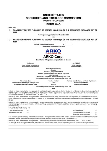 Miniature ARKO Corp. 10-Q Rapport trimestriel 2023 
