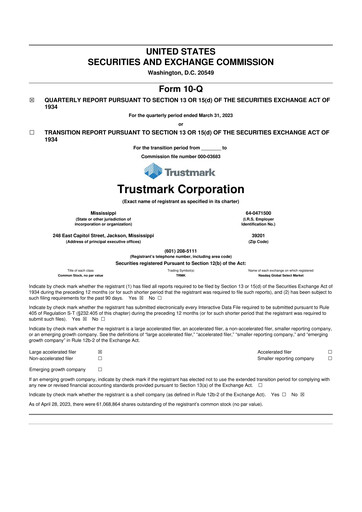 Thumbnail Trustmark 10-Q Quarterly Report FY2023 