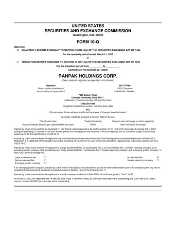 Thumbnail Ranpak 10-Q Quarterly Report FY2023 