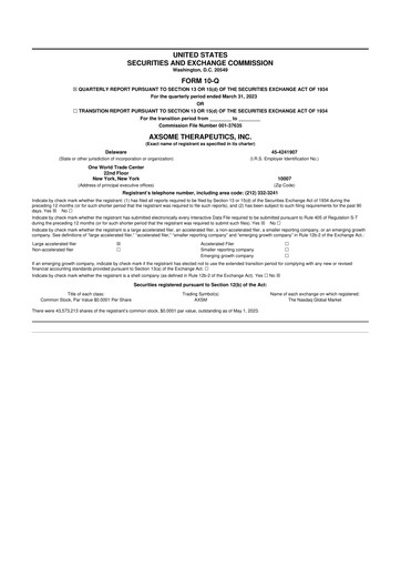 Thumbnail Axsome Therapeutics
 10-Q Quarterly Report FY2023 