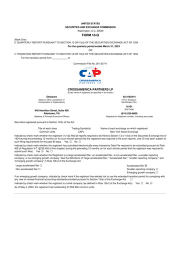 Thumbnail CrossAmerica Partners 10-Q Quarterly Report FY2023 