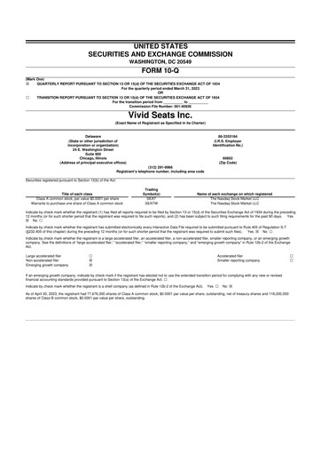Thumbnail Vivid Seats 10-Q Quarterly Report FY2023 