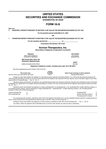 Thumbnail Acrivon Therapeutics 10-Q Quarterly Report FY2023 