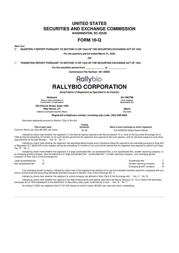 Vorschaubild Rallybio 10-Q Quartalsbericht  