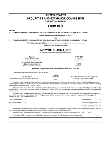 Thumbnail Inozyme Pharma 10-Q Quarterly Report FY2023 