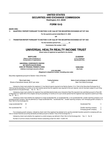 Vorschaubild Universal Health Realty Income Trust 10-Q Quartalsbericht 2023 