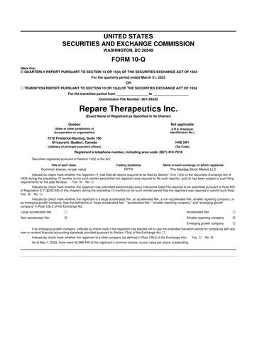 Thumbnail Repare Therapeutics 10-Q Quarterly Report FY2023 