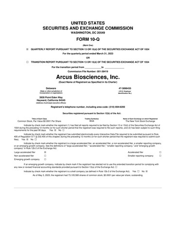 Thumbnail Arcus Biosciences
 10-Q Quarterly Report FY2023 