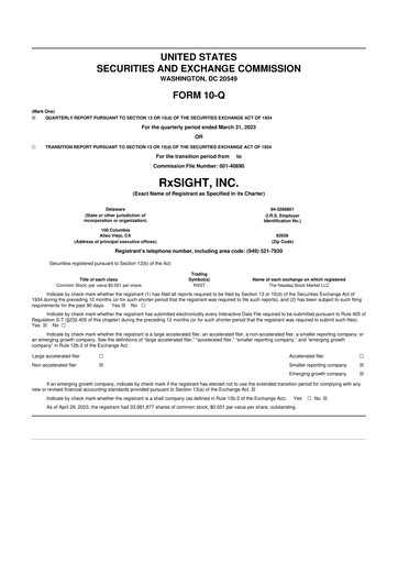 Miniature RxSight 10-Q Rapport trimestriel 2023 