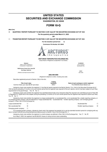 Thumbnail Arcturus Therapeutics
 10-Q Quarterly Report FY2023 