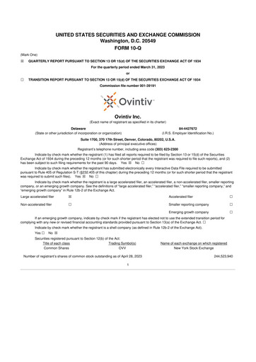 Thumbnail Ovintiv 10-Q Quarterly Report FY2023 