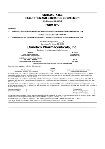 Vorschaubild Crinetics Pharmaceuticals 10-Q Quartalsbericht 2023 