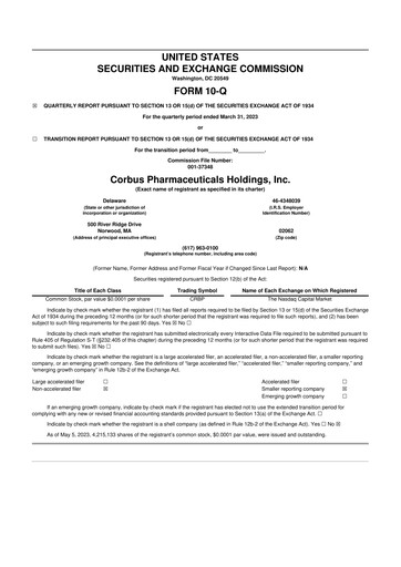 Thumbnail Corbus Pharmaceuticals
 10-Q Quarterly Report FY2023 