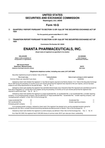 Thumbnail Enanta Pharmaceuticals
 10-Q Quarterly Report FY2023 