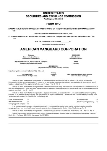 Miniature American Vanguard 10-Q Rapport trimestriel 2023 