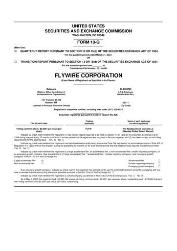 Vorschaubild Flywire 10-Q Quartalsbericht 2023 